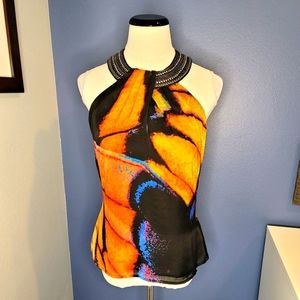 Bebe Rhinestone and Chain Wrap-Around Halter